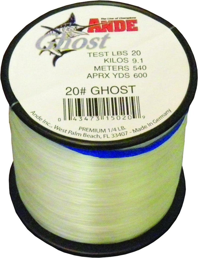 Ande G14-20C Ghost Monofilament Fishing Line, 1/4-Pound Spool, 20-Pound Test, Clear Finish, white